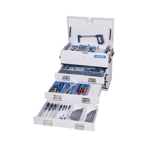 Truck Box Tool Kit 221 Piece 3 Drawer (28") White