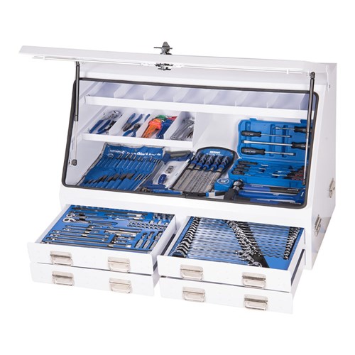 Upright Truck Box Tool Kit 232 Piece 4 Drawer (47") White