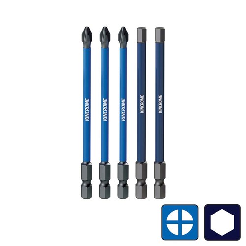 Phillips #2 & Hex 5mm Impact Bit Mixed Pack 100mm 5 Piece