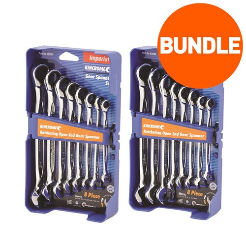 Combination Ratcheting Open End Gear Spanner Set Bundle